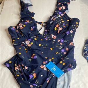 Cupshe Blue and coral Floral One Piece Swim